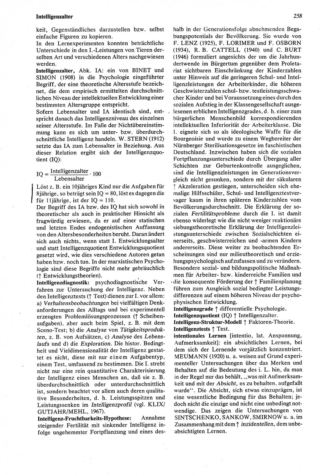 Wörterbuch der Psychologie [Deutsche Demokratische Republik (DDR)] 1976, Seite 258 (Wb. Psych. DDR 1976, S. 258)