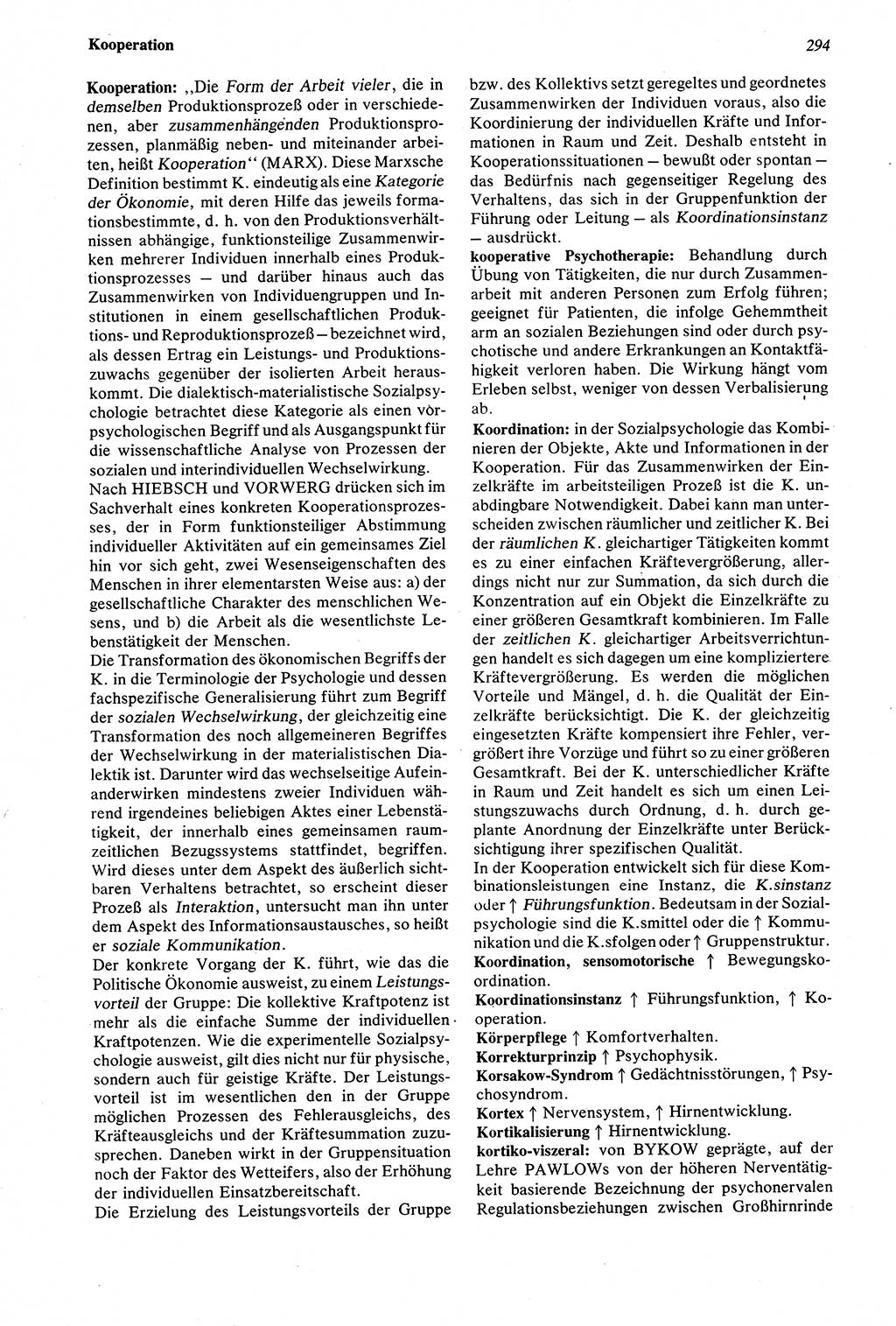 Wörterbuch der Psychologie [Deutsche Demokratische Republik (DDR)] 1976, Seite 294 (Wb. Psych. DDR 1976, S. 294)