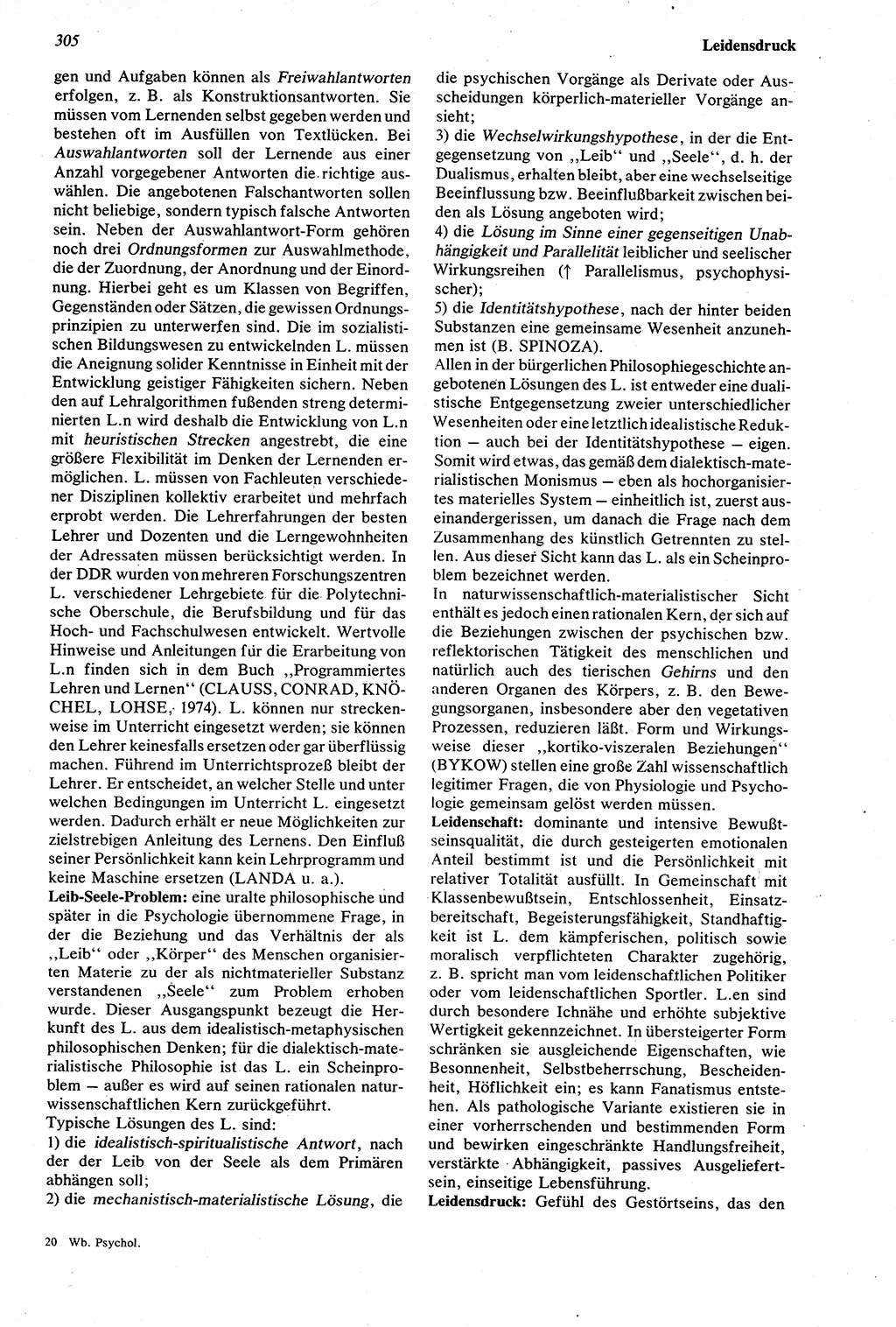Wörterbuch der Psychologie [Deutsche Demokratische Republik (DDR)] 1976, Seite 305 (Wb. Psych. DDR 1976, S. 305)