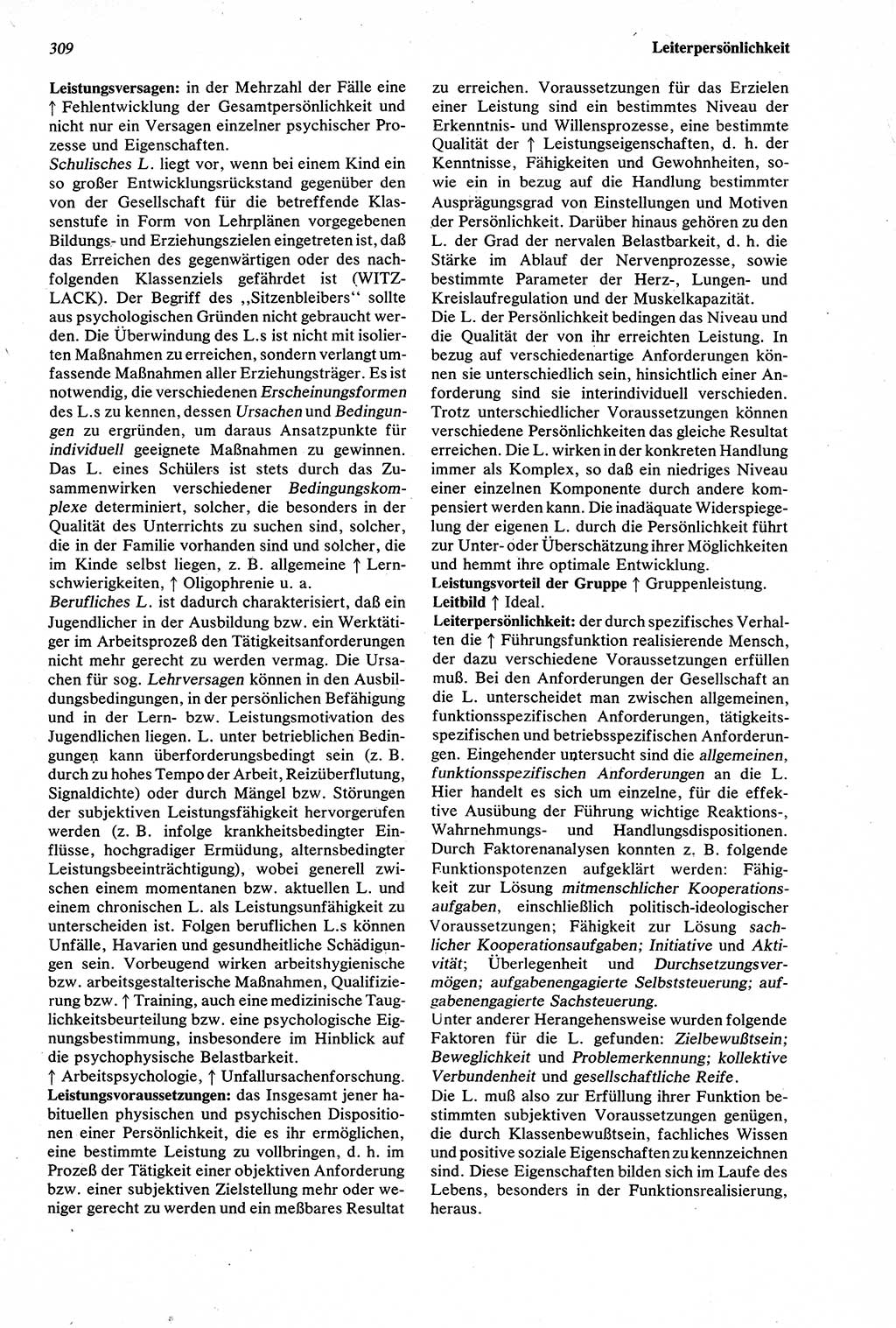 Wörterbuch der Psychologie [Deutsche Demokratische Republik (DDR)] 1976, Seite 309 (Wb. Psych. DDR 1976, S. 309)