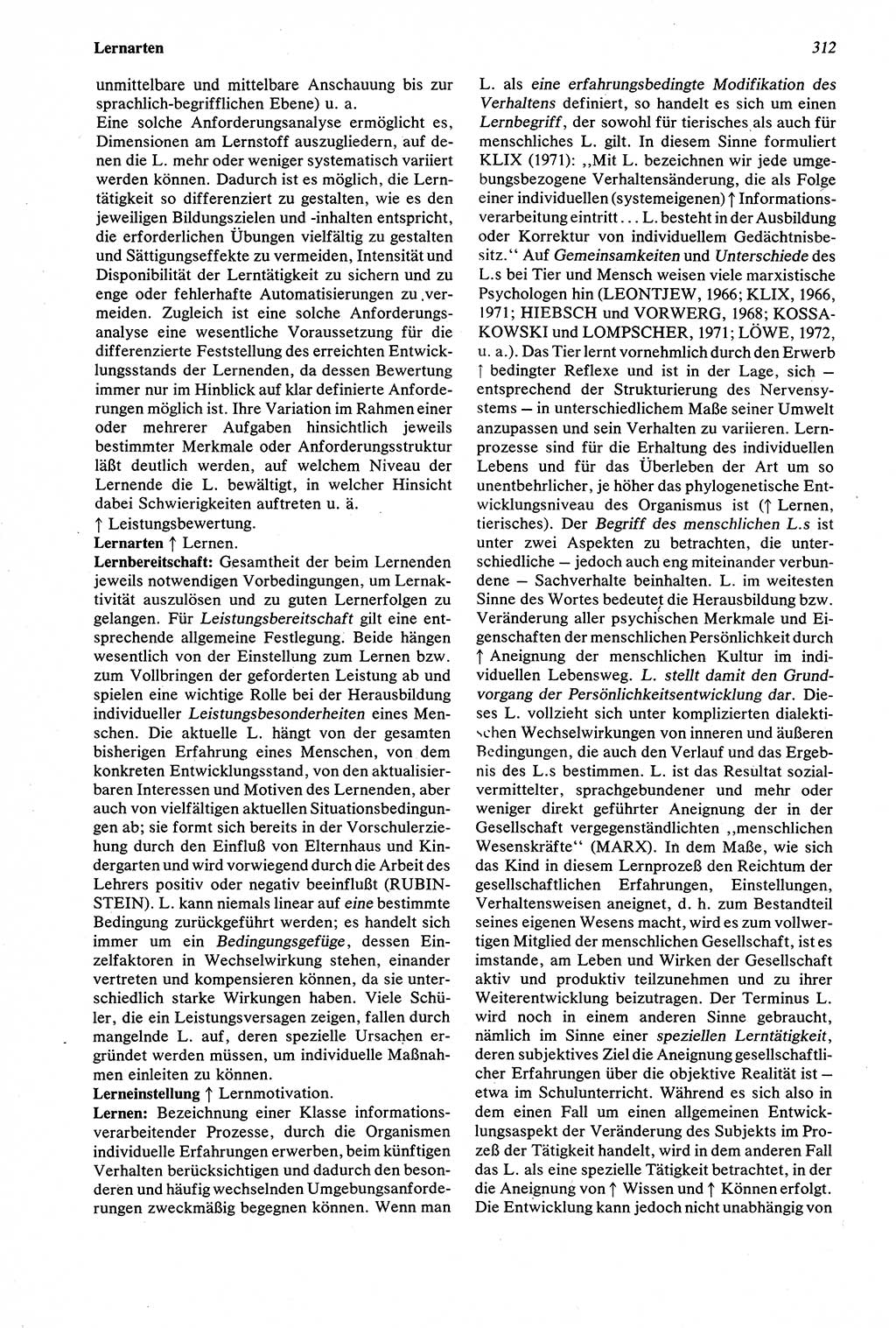 Wörterbuch der Psychologie [Deutsche Demokratische Republik (DDR)] 1976, Seite 312 (Wb. Psych. DDR 1976, S. 312)