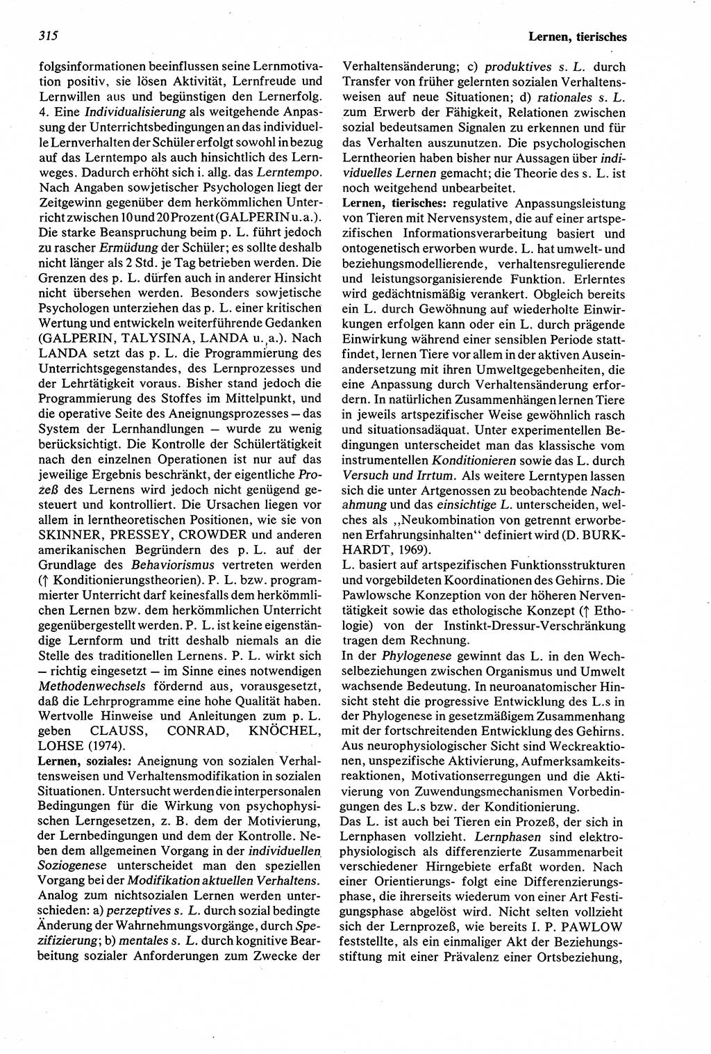 Wörterbuch der Psychologie [Deutsche Demokratische Republik (DDR)] 1976, Seite 315 (Wb. Psych. DDR 1976, S. 315)