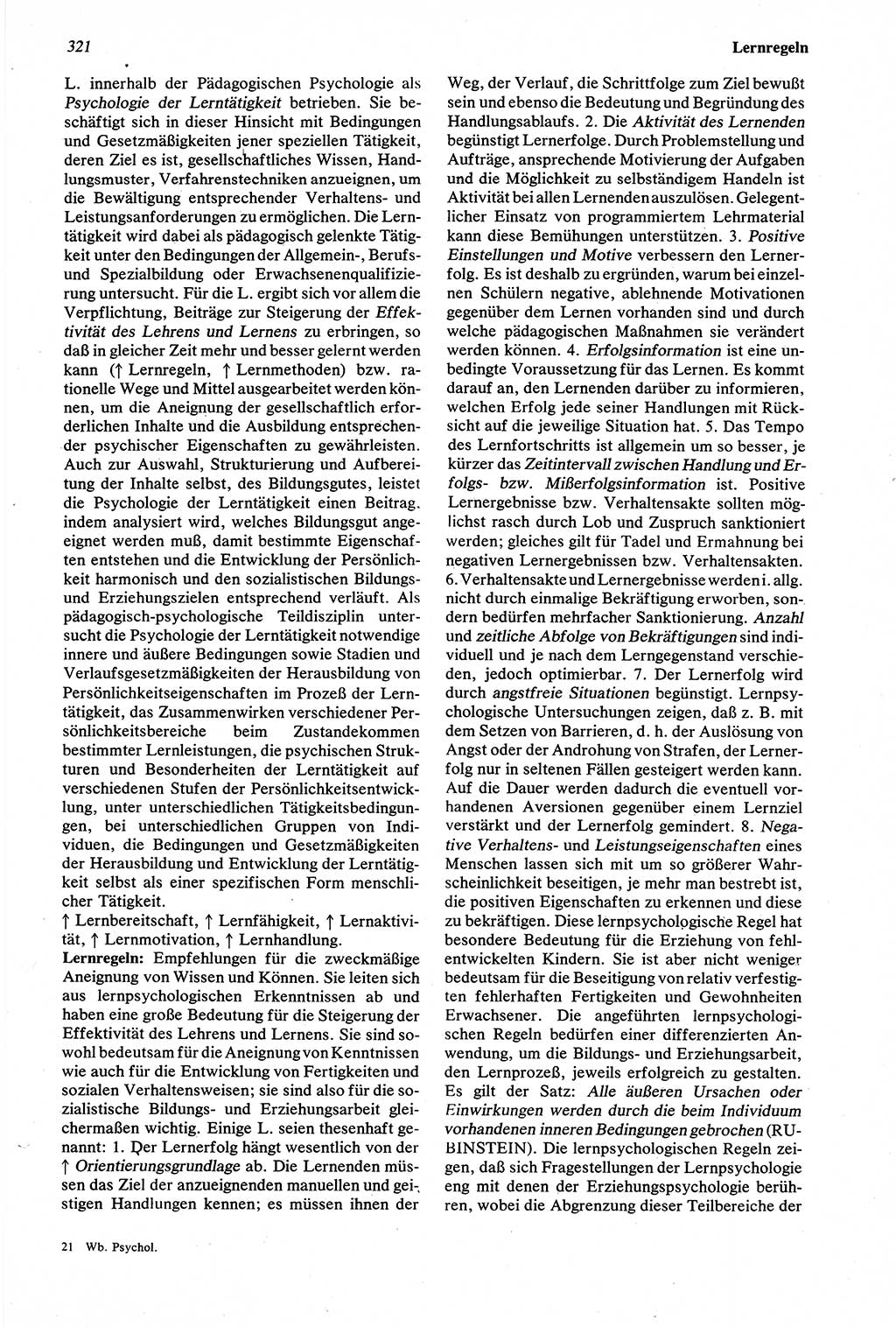 Wörterbuch der Psychologie [Deutsche Demokratische Republik (DDR)] 1976, Seite 321 (Wb. Psych. DDR 1976, S. 321)