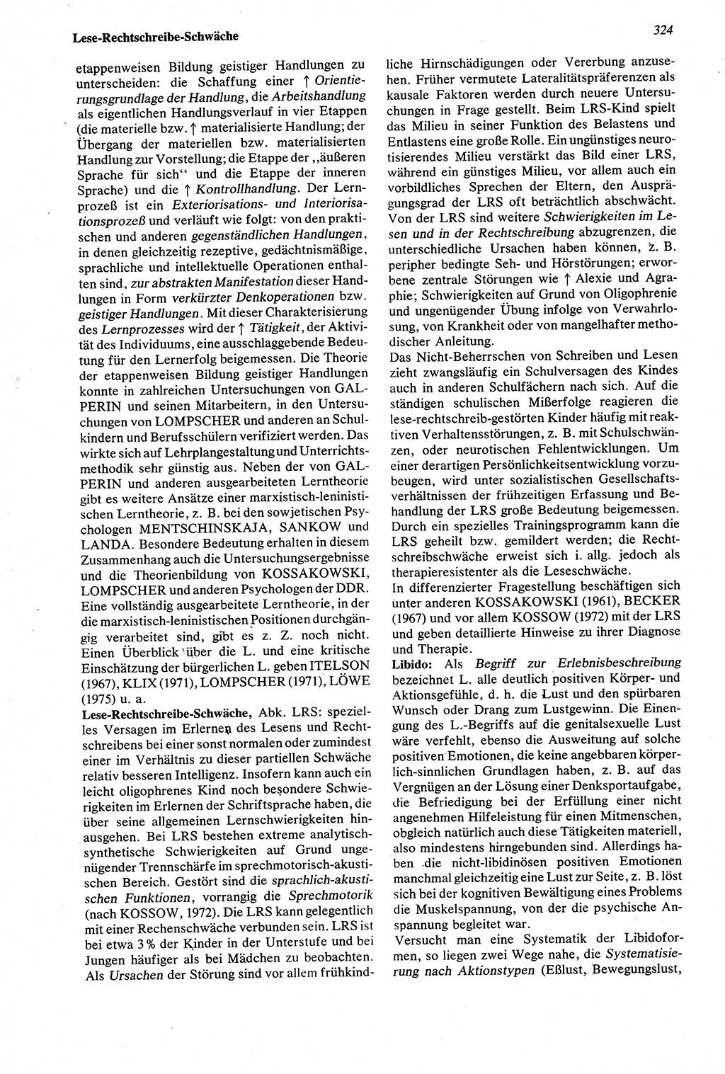 Wörterbuch der Psychologie [Deutsche Demokratische Republik (DDR)] 1976, Seite 324 (Wb. Psych. DDR 1976, S. 324)