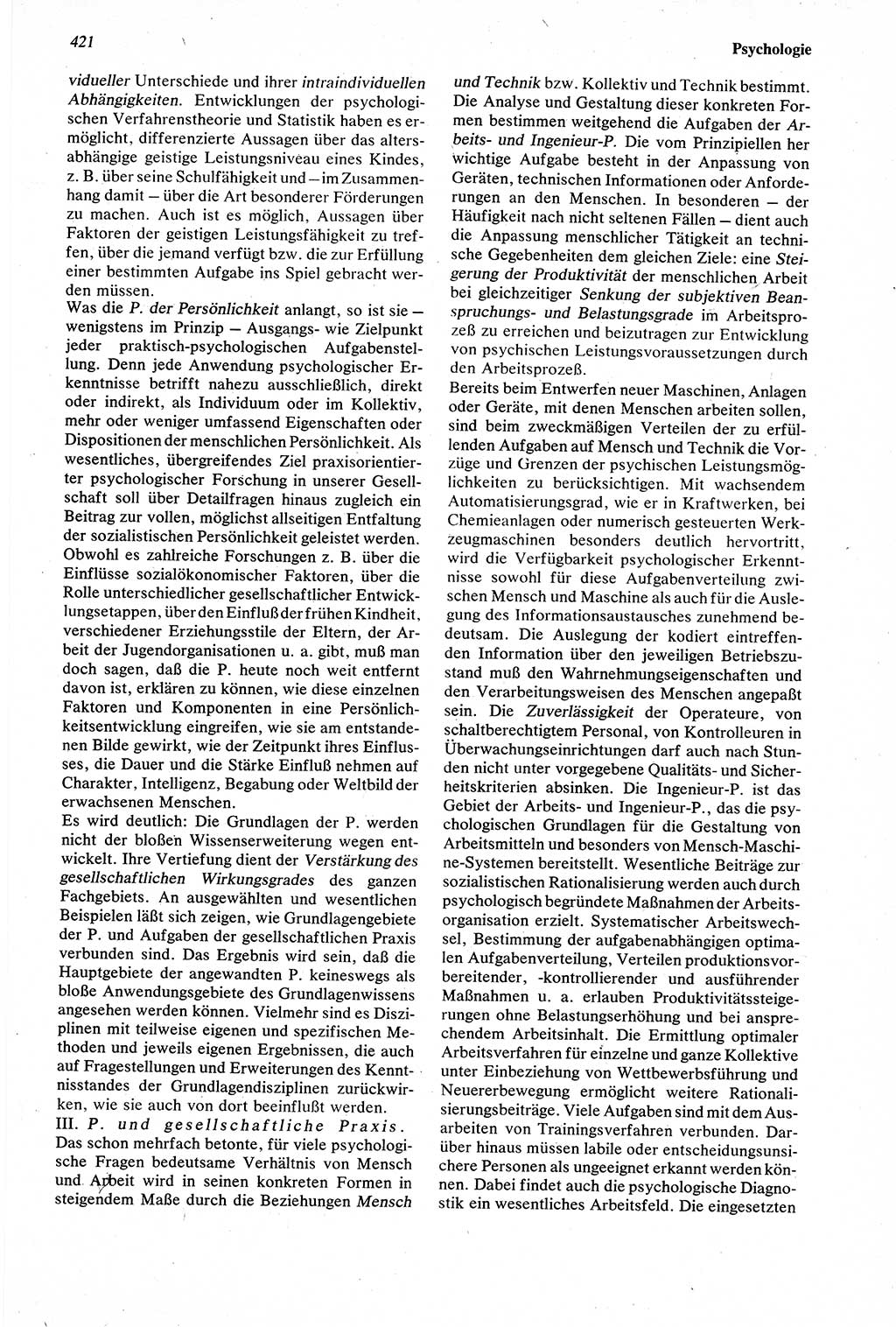 Wörterbuch der Psychologie [Deutsche Demokratische Republik (DDR)] 1976, Seite 421 (Wb. Psych. DDR 1976, S. 421)
