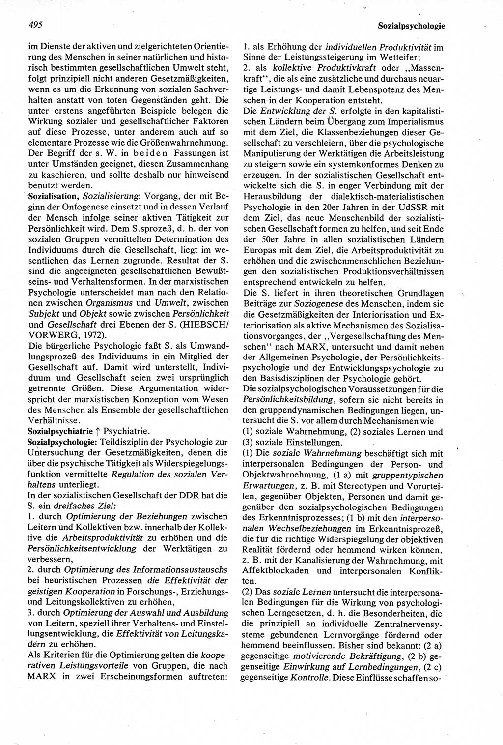 Wörterbuch der Psychologie [Deutsche Demokratische Republik (DDR)] 1976, Seite 495 (Wb. Psych. DDR 1976, S. 495)