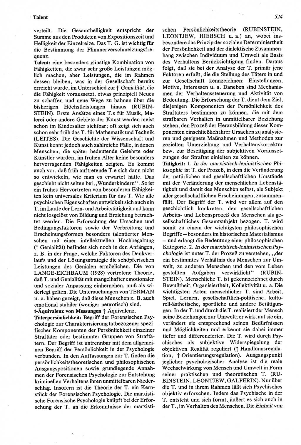 Wörterbuch der Psychologie [Deutsche Demokratische Republik (DDR)] 1976, Seite 524 (Wb. Psych. DDR 1976, S. 524)
