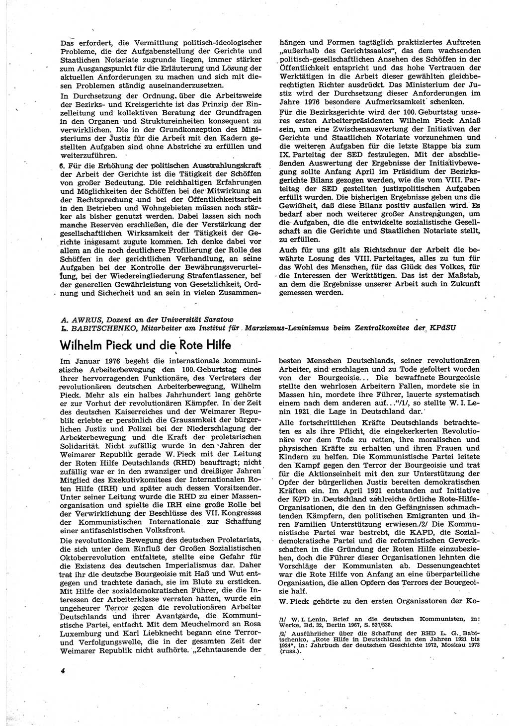 Neue Justiz (NJ), Zeitschrift für Recht und Rechtswissenschaft [Deutsche Demokratische Republik (DDR)], 30. Jahrgang 1976, Seite 4 (NJ DDR 1976, S. 4)