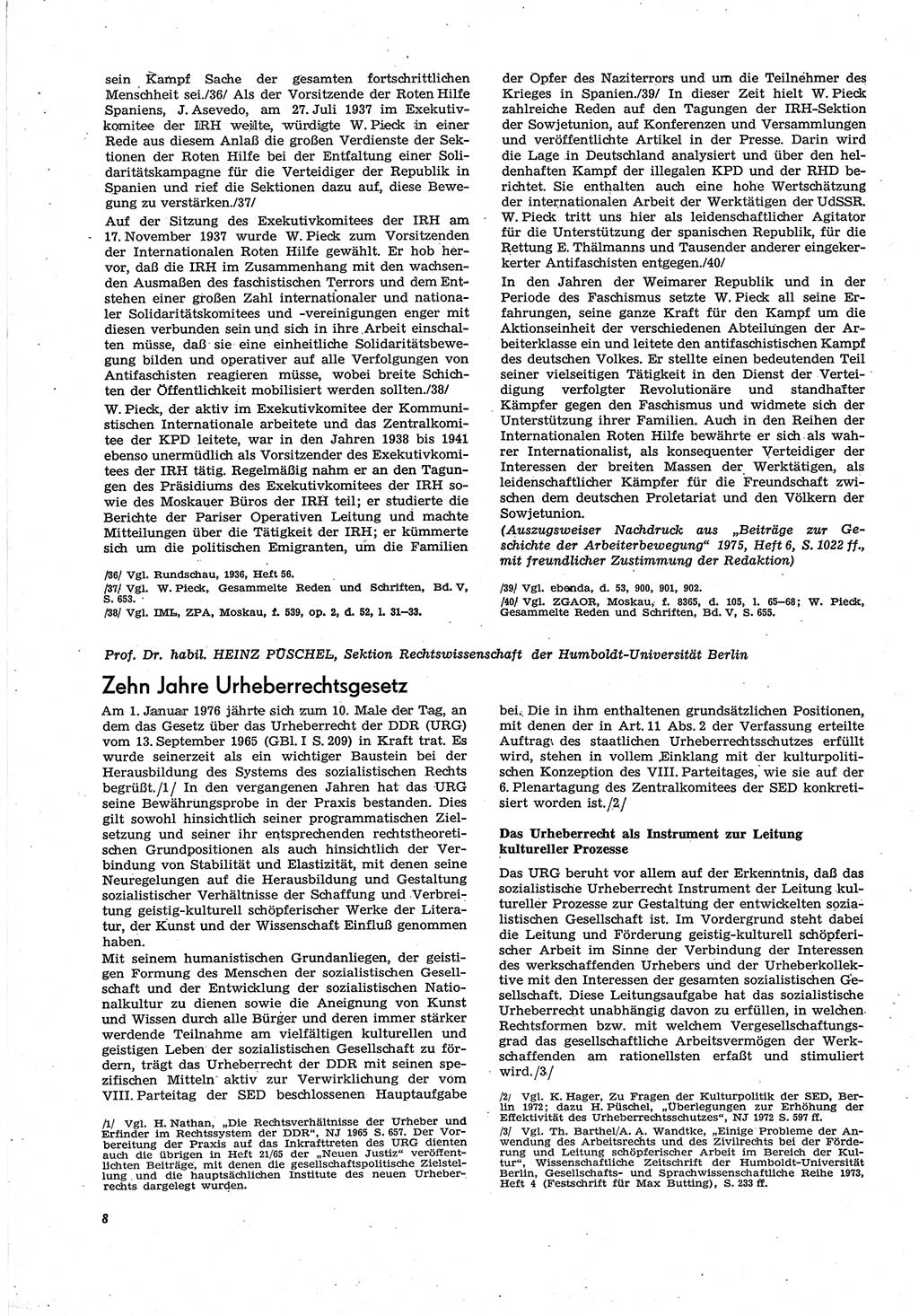 Neue Justiz (NJ), Zeitschrift für Recht und Rechtswissenschaft [Deutsche Demokratische Republik (DDR)], 30. Jahrgang 1976, Seite 8 (NJ DDR 1976, S. 8)