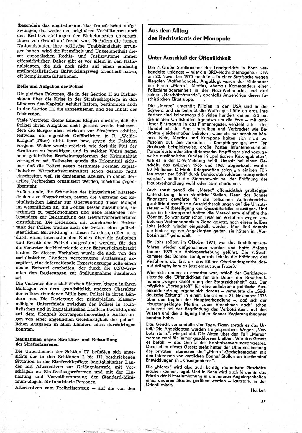 Neue Justiz (NJ), Zeitschrift für Recht und Rechtswissenschaft [Deutsche Demokratische Republik (DDR)], 30. Jahrgang 1976, Seite 23 (NJ DDR 1976, S. 23)