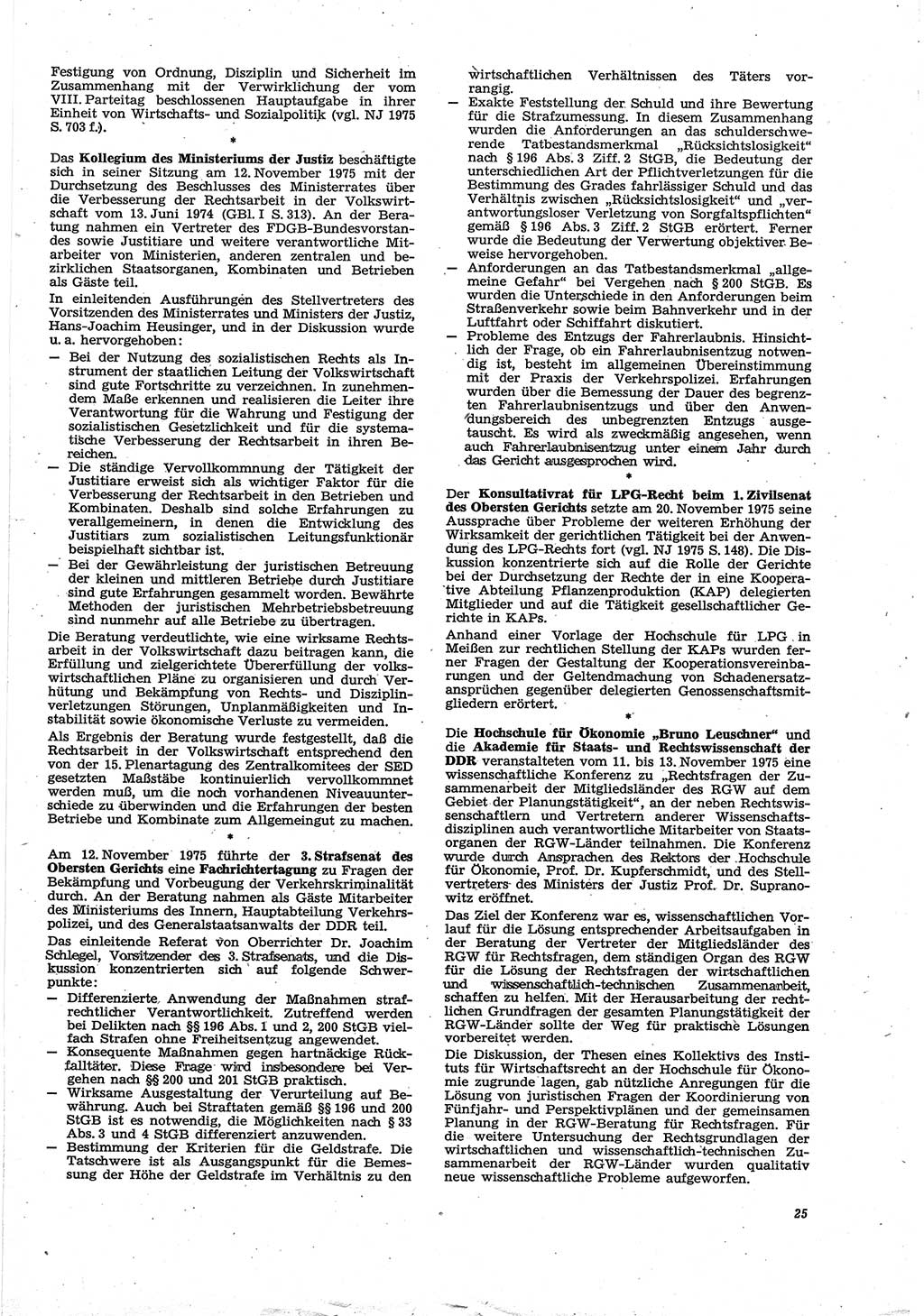 Neue Justiz (NJ), Zeitschrift für Recht und Rechtswissenschaft [Deutsche Demokratische Republik (DDR)], 30. Jahrgang 1976, Seite 25 (NJ DDR 1976, S. 25)