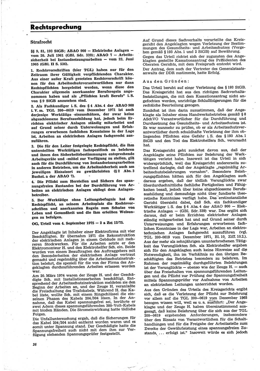 Neue Justiz (NJ), Zeitschrift für Recht und Rechtswissenschaft [Deutsche Demokratische Republik (DDR)], 30. Jahrgang 1976, Seite 26 (NJ DDR 1976, S. 26)