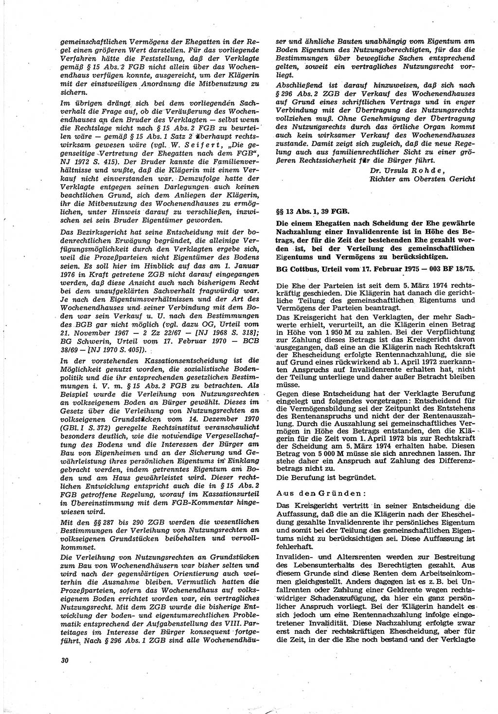 Neue Justiz (NJ), Zeitschrift für Recht und Rechtswissenschaft [Deutsche Demokratische Republik (DDR)], 30. Jahrgang 1976, Seite 30 (NJ DDR 1976, S. 30)