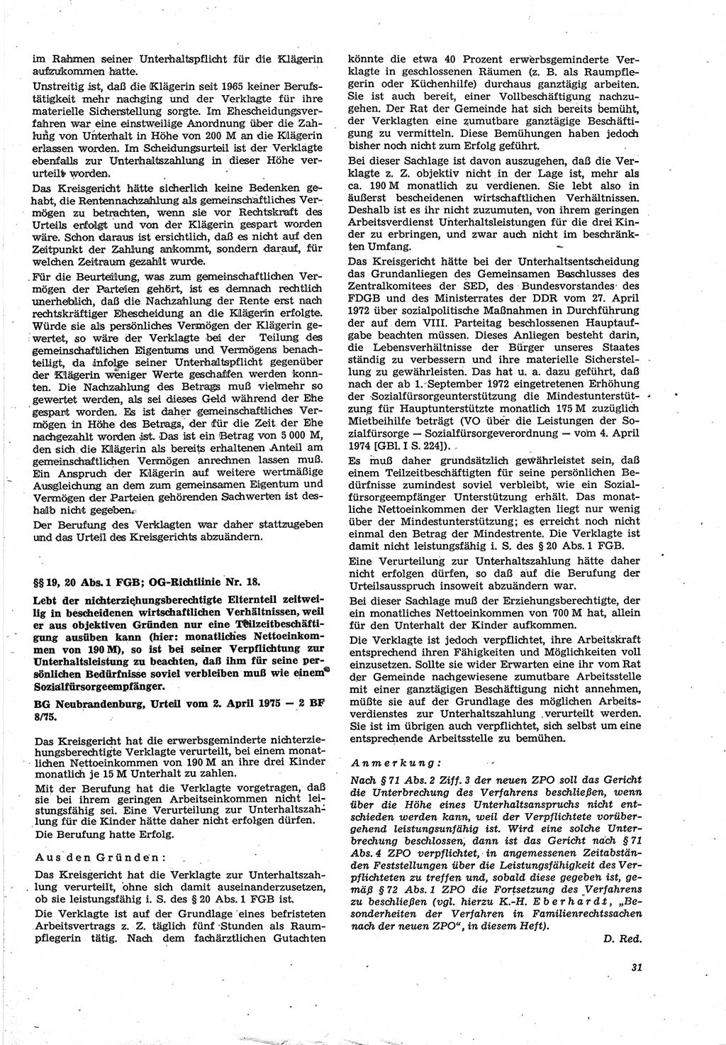 Neue Justiz (NJ), Zeitschrift für Recht und Rechtswissenschaft [Deutsche Demokratische Republik (DDR)], 30. Jahrgang 1976, Seite 31 (NJ DDR 1976, S. 31)