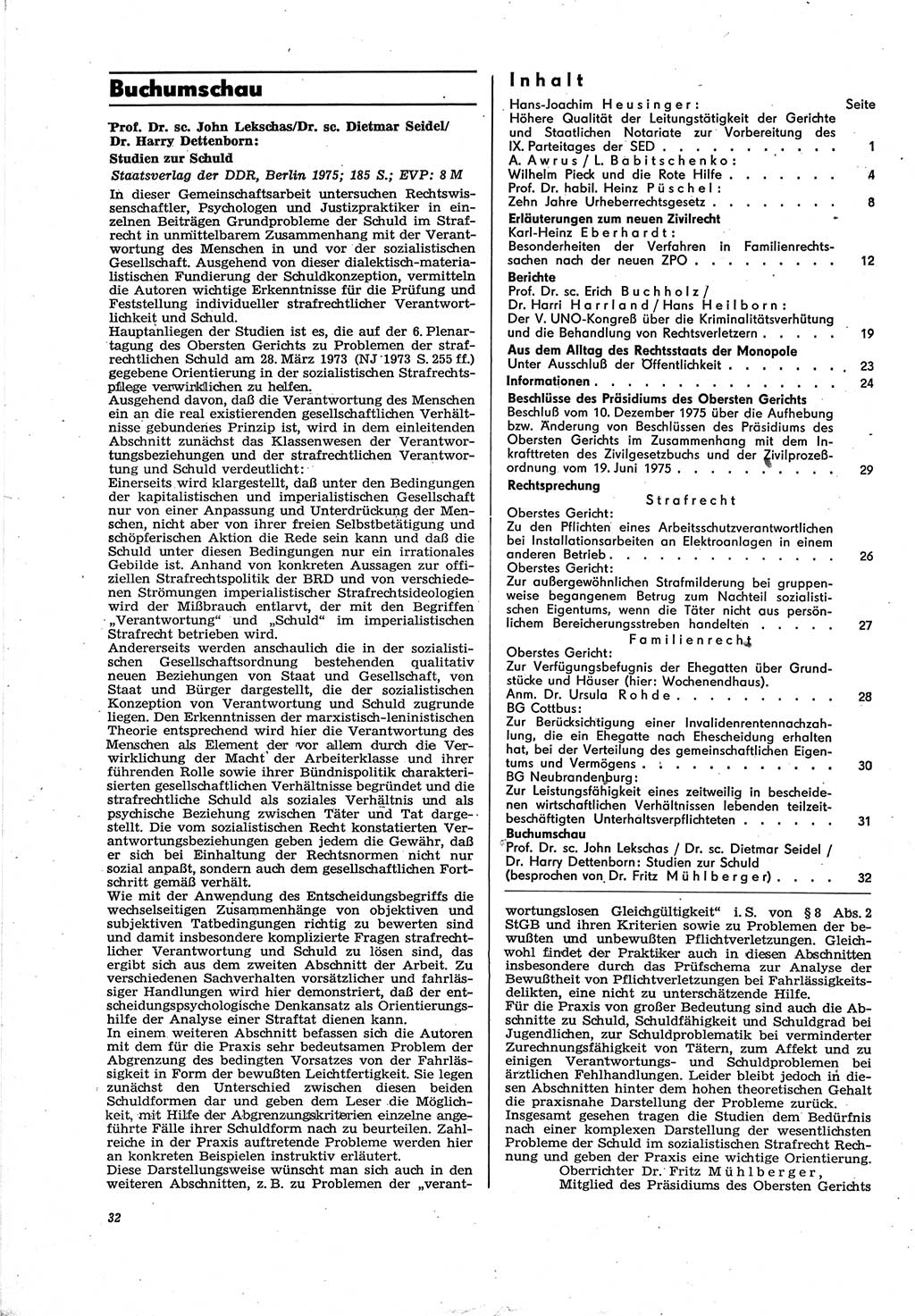 Neue Justiz (NJ), Zeitschrift für Recht und Rechtswissenschaft [Deutsche Demokratische Republik (DDR)], 30. Jahrgang 1976, Seite 32 (NJ DDR 1976, S. 32)