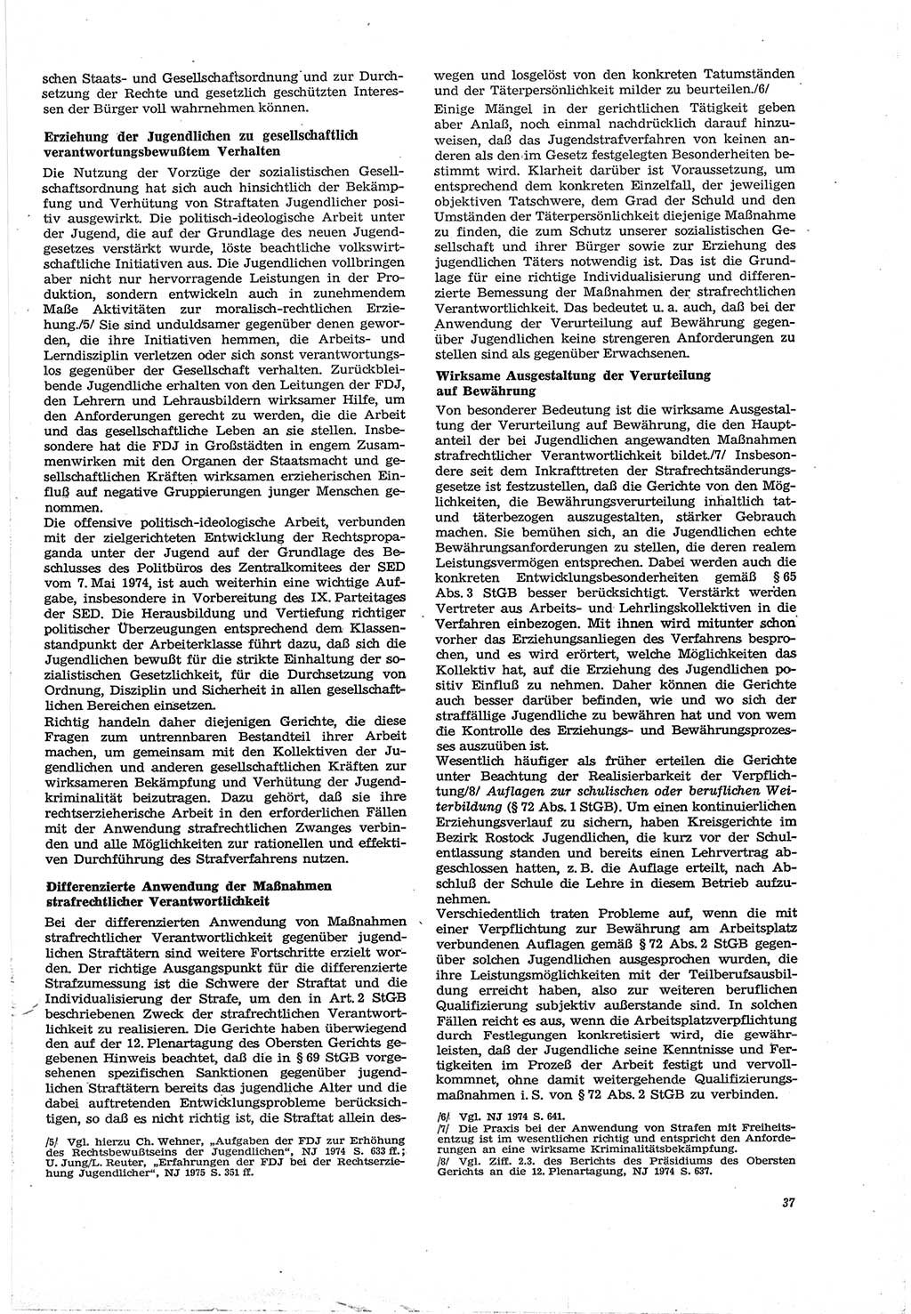 Neue Justiz (NJ), Zeitschrift für Recht und Rechtswissenschaft [Deutsche Demokratische Republik (DDR)], 30. Jahrgang 1976, Seite 37 (NJ DDR 1976, S. 37)