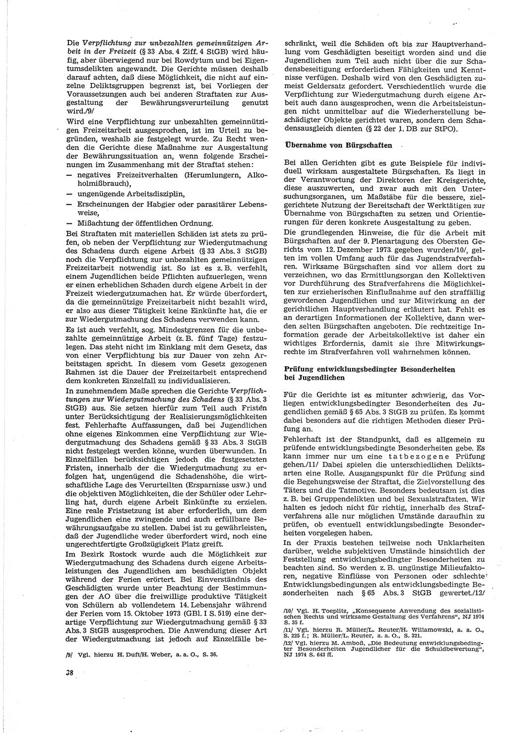 Neue Justiz (NJ), Zeitschrift für Recht und Rechtswissenschaft [Deutsche Demokratische Republik (DDR)], 30. Jahrgang 1976, Seite 38 (NJ DDR 1976, S. 38)