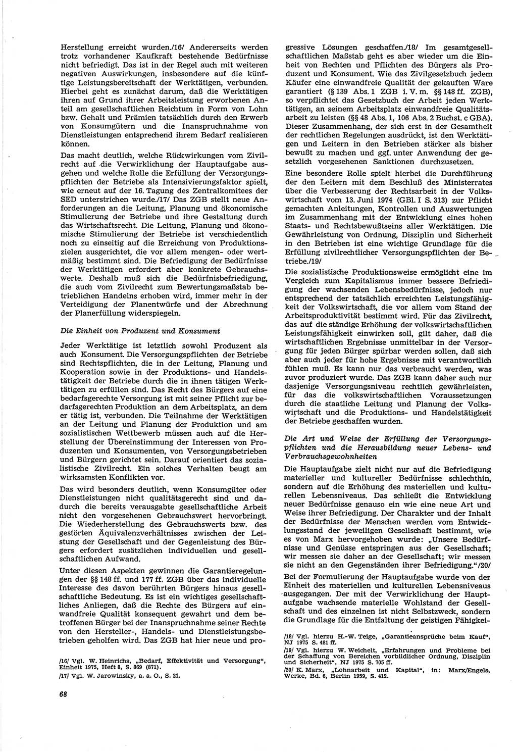 Neue Justiz (NJ), Zeitschrift für Recht und Rechtswissenschaft [Deutsche Demokratische Republik (DDR)], 30. Jahrgang 1976, Seite 68 (NJ DDR 1976, S. 68)