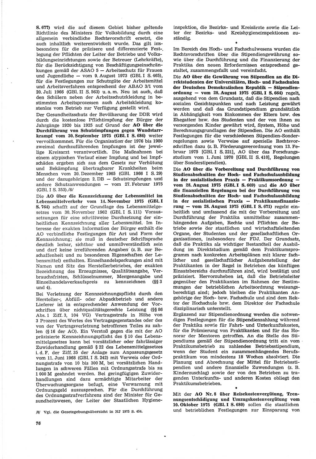 Neue Justiz (NJ), Zeitschrift für Recht und Rechtswissenschaft [Deutsche Demokratische Republik (DDR)], 30. Jahrgang 1976, Seite 76 (NJ DDR 1976, S. 76)