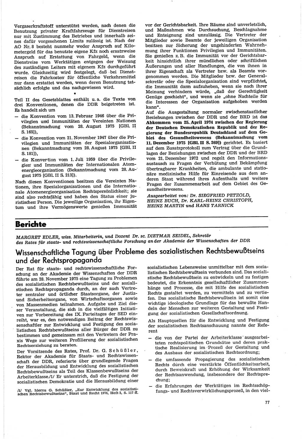 Neue Justiz (NJ), Zeitschrift für Recht und Rechtswissenschaft [Deutsche Demokratische Republik (DDR)], 30. Jahrgang 1976, Seite 77 (NJ DDR 1976, S. 77)