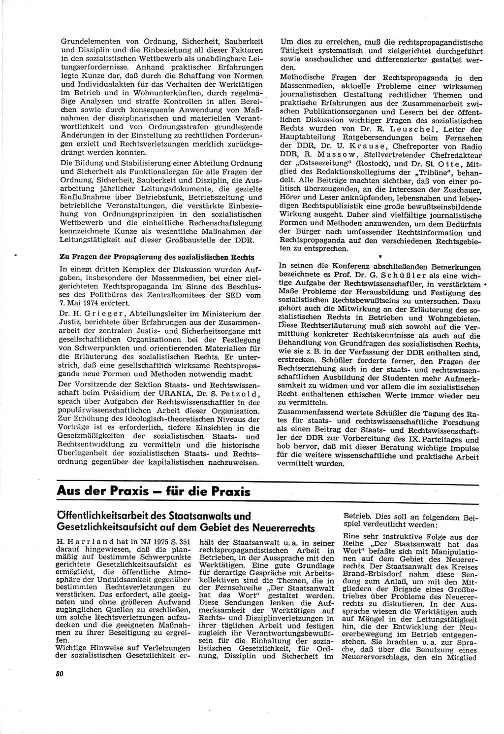 Neue Justiz (NJ), Zeitschrift für Recht und Rechtswissenschaft [Deutsche Demokratische Republik (DDR)], 30. Jahrgang 1976, Seite 80 (NJ DDR 1976, S. 80)