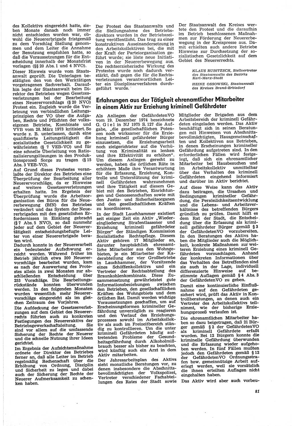 Neue Justiz (NJ), Zeitschrift für Recht und Rechtswissenschaft [Deutsche Demokratische Republik (DDR)], 30. Jahrgang 1976, Seite 81 (NJ DDR 1976, S. 81)