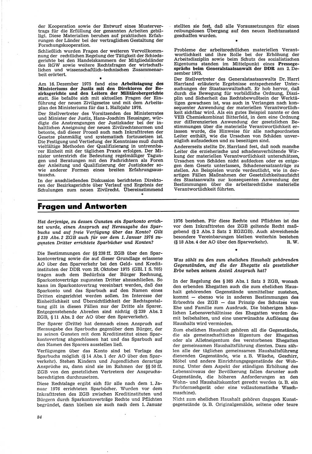 Neue Justiz (NJ), Zeitschrift für Recht und Rechtswissenschaft [Deutsche Demokratische Republik (DDR)], 30. Jahrgang 1976, Seite 84 (NJ DDR 1976, S. 84)