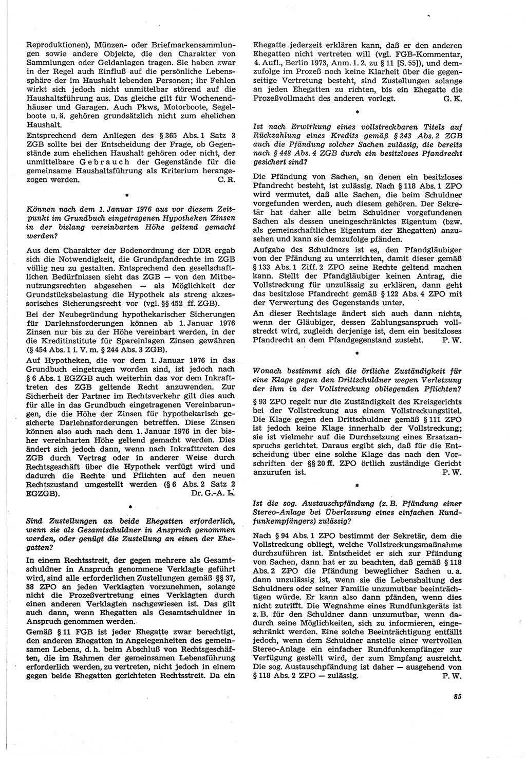 Neue Justiz (NJ), Zeitschrift für Recht und Rechtswissenschaft [Deutsche Demokratische Republik (DDR)], 30. Jahrgang 1976, Seite 85 (NJ DDR 1976, S. 85)