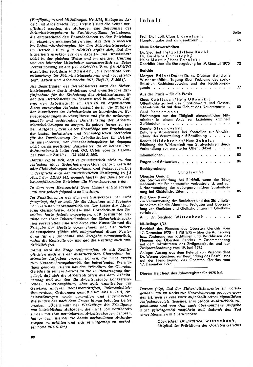 Neue Justiz (NJ), Zeitschrift für Recht und Rechtswissenschaft [Deutsche Demokratische Republik (DDR)], 30. Jahrgang 1976, Seite 88 (NJ DDR 1976, S. 88)