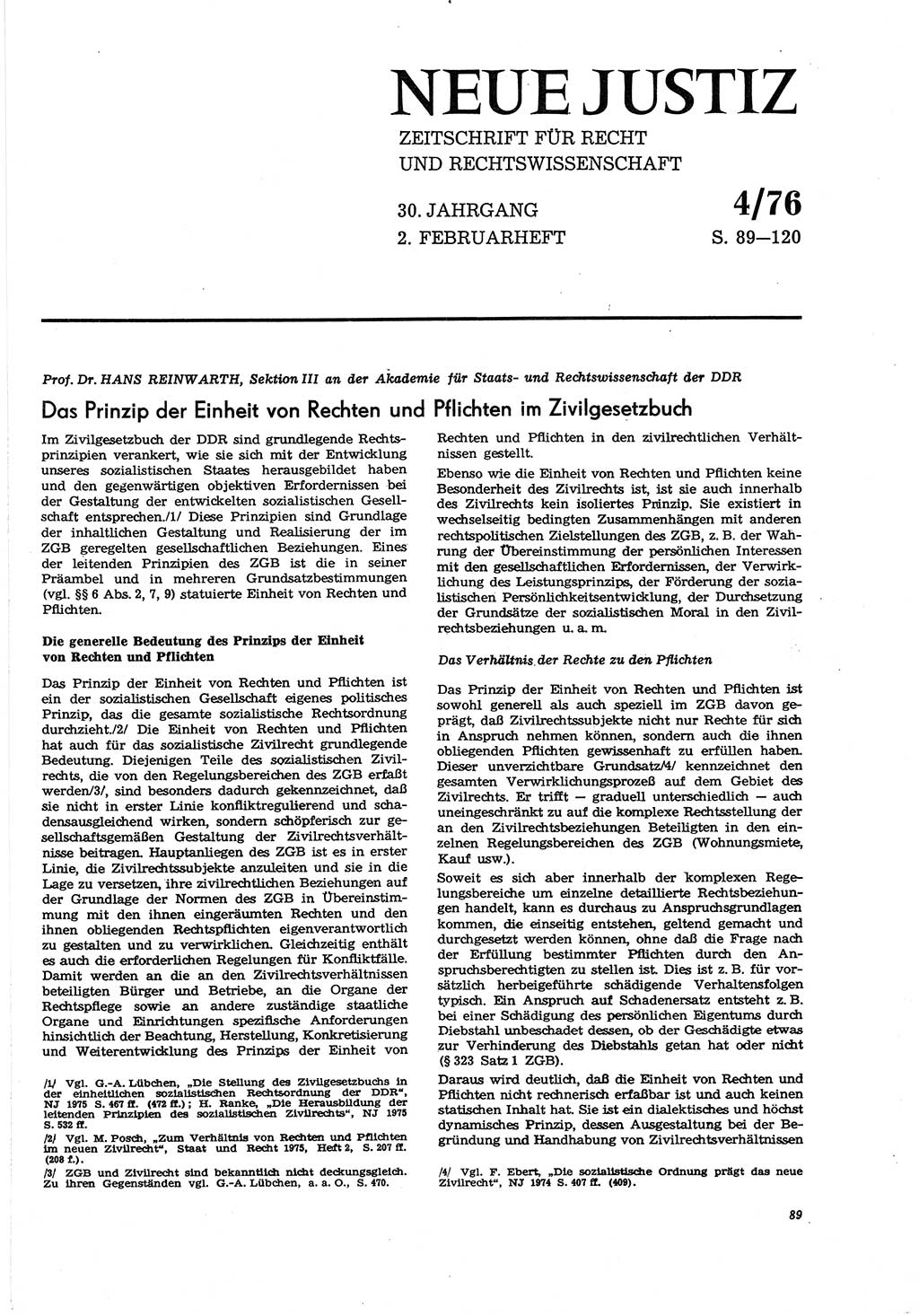 Neue Justiz (NJ), Zeitschrift für Recht und Rechtswissenschaft [Deutsche Demokratische Republik (DDR)], 30. Jahrgang 1976, Seite 89 (NJ DDR 1976, S. 89)