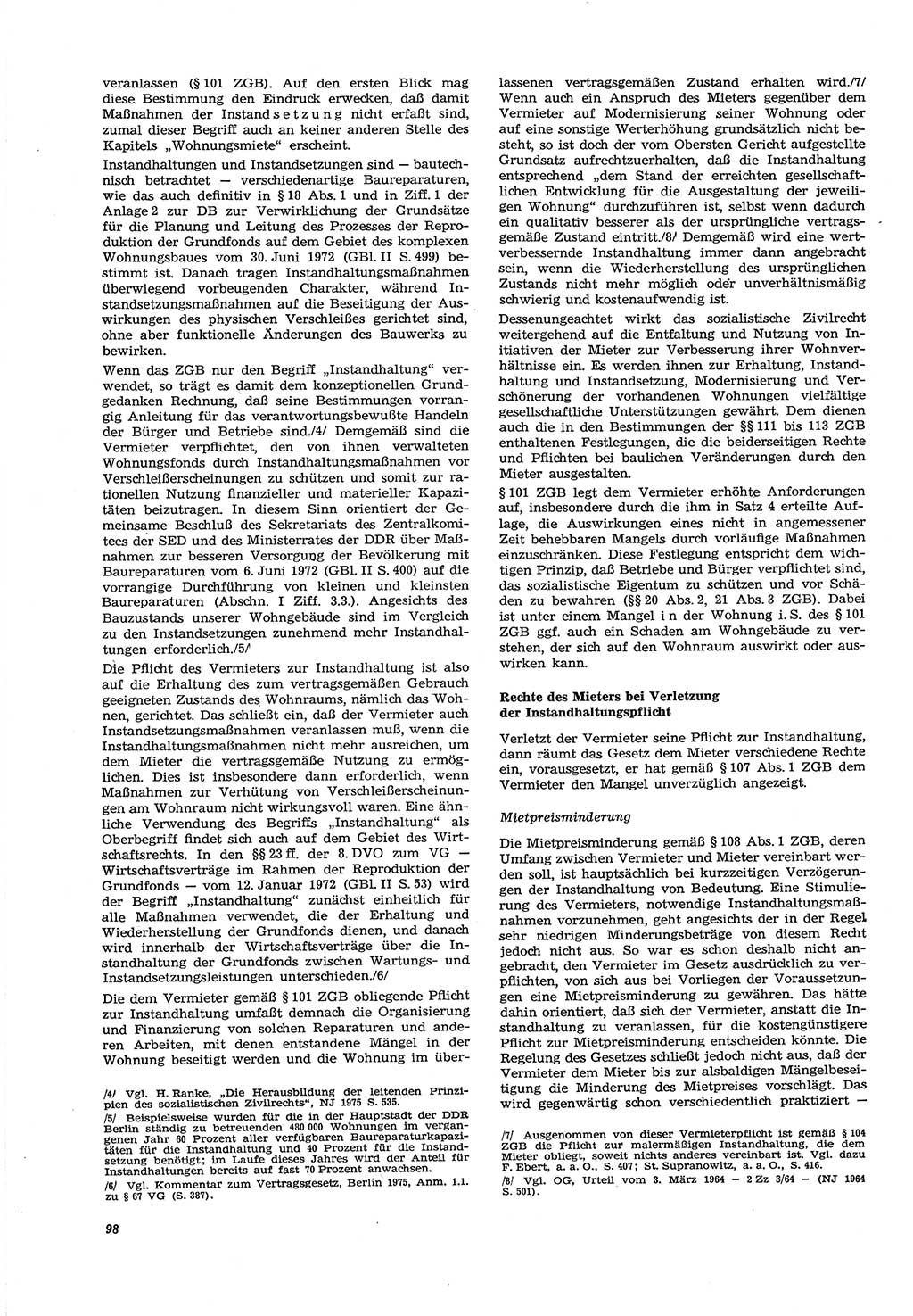 Neue Justiz (NJ), Zeitschrift für Recht und Rechtswissenschaft [Deutsche Demokratische Republik (DDR)], 30. Jahrgang 1976, Seite 98 (NJ DDR 1976, S. 98)