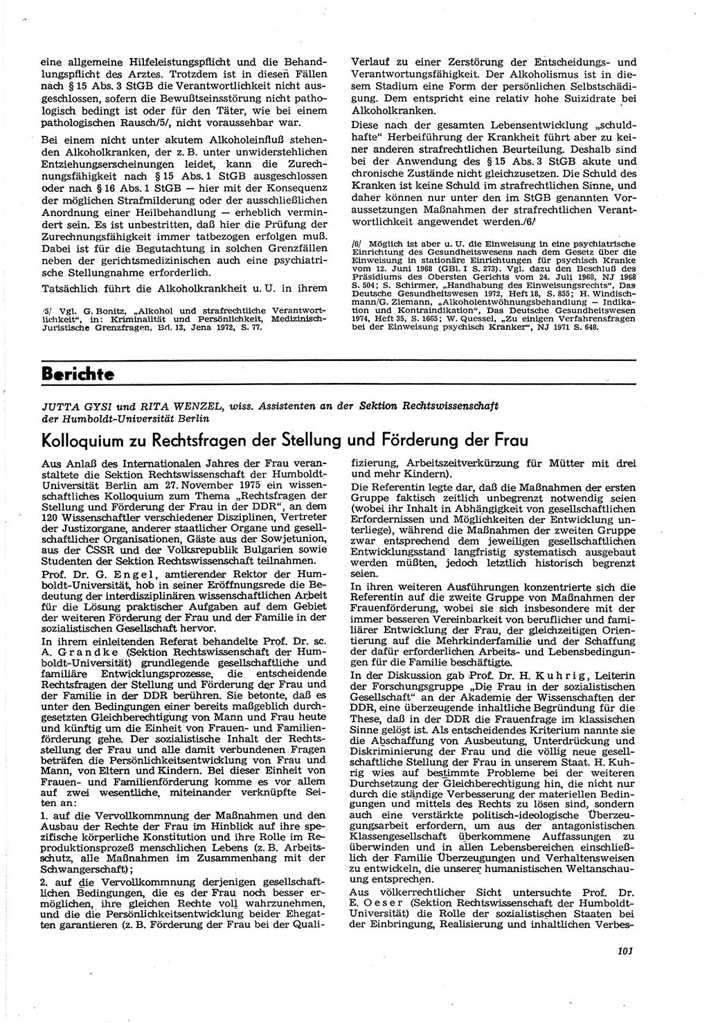 Neue Justiz (NJ), Zeitschrift für Recht und Rechtswissenschaft [Deutsche Demokratische Republik (DDR)], 30. Jahrgang 1976, Seite 101 (NJ DDR 1976, S. 101)