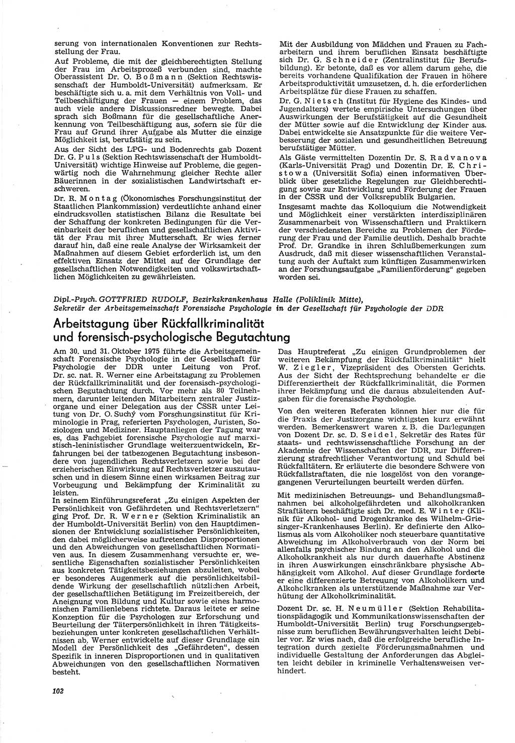 Neue Justiz (NJ), Zeitschrift für Recht und Rechtswissenschaft [Deutsche Demokratische Republik (DDR)], 30. Jahrgang 1976, Seite 102 (NJ DDR 1976, S. 102)