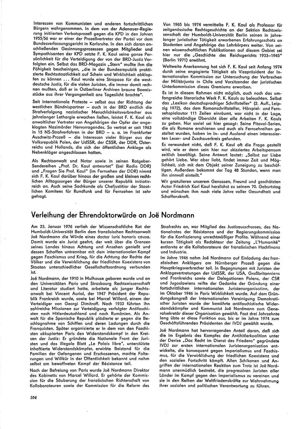 Neue Justiz (NJ), Zeitschrift für Recht und Rechtswissenschaft [Deutsche Demokratische Republik (DDR)], 30. Jahrgang 1976, Seite 104 (NJ DDR 1976, S. 104)
