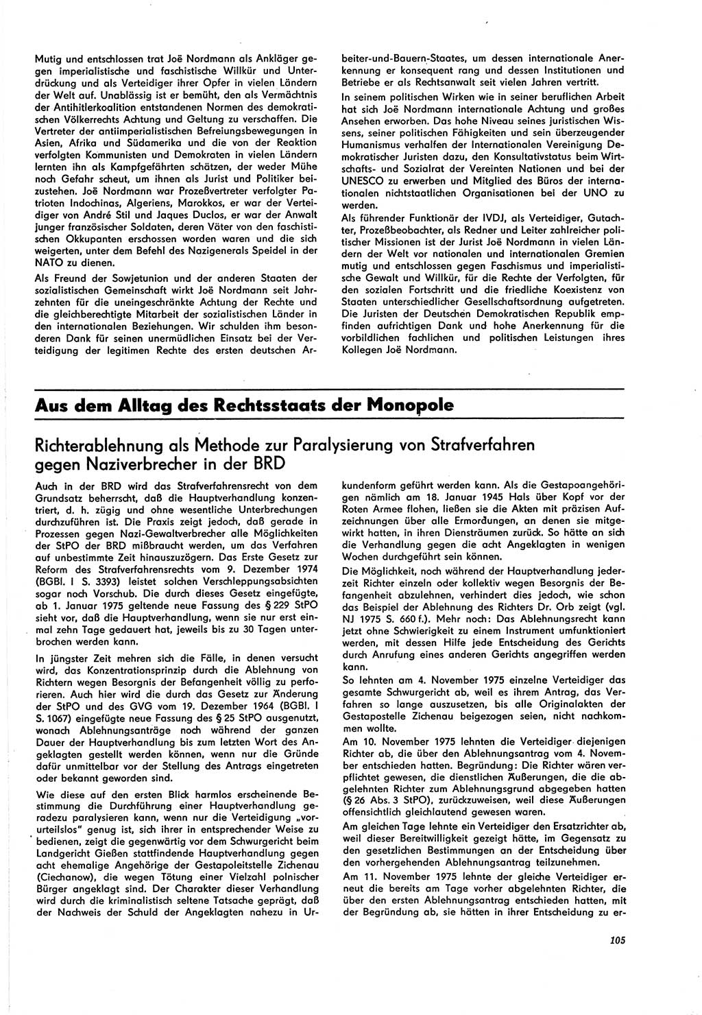 Neue Justiz (NJ), Zeitschrift für Recht und Rechtswissenschaft [Deutsche Demokratische Republik (DDR)], 30. Jahrgang 1976, Seite 105 (NJ DDR 1976, S. 105)