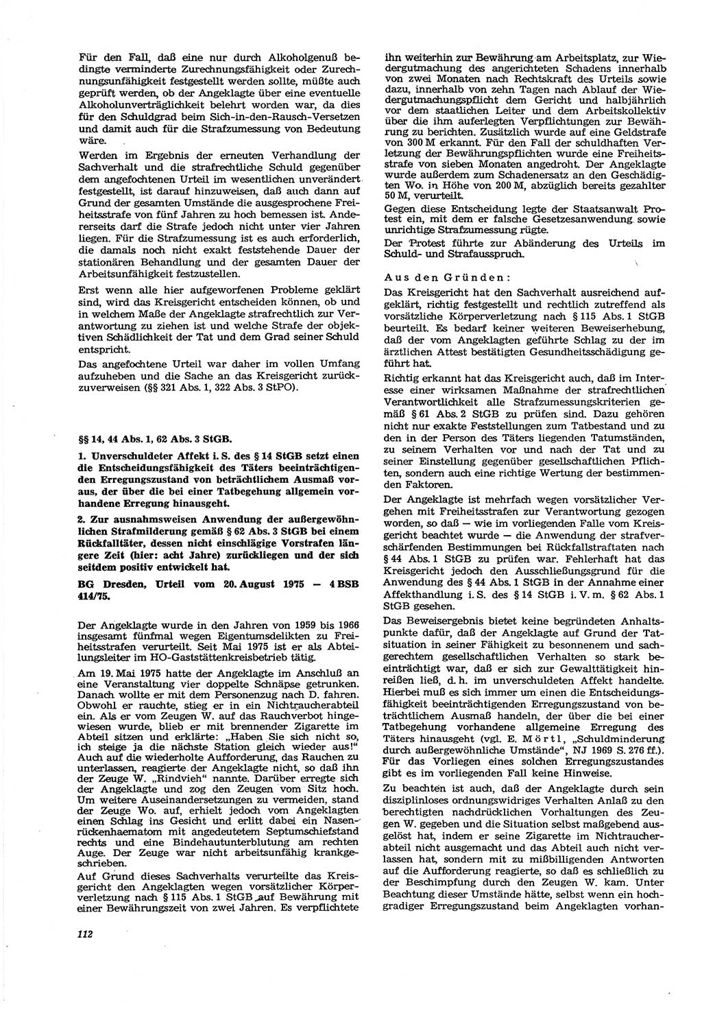 Neue Justiz (NJ), Zeitschrift für Recht und Rechtswissenschaft [Deutsche Demokratische Republik (DDR)], 30. Jahrgang 1976, Seite 112 (NJ DDR 1976, S. 112)