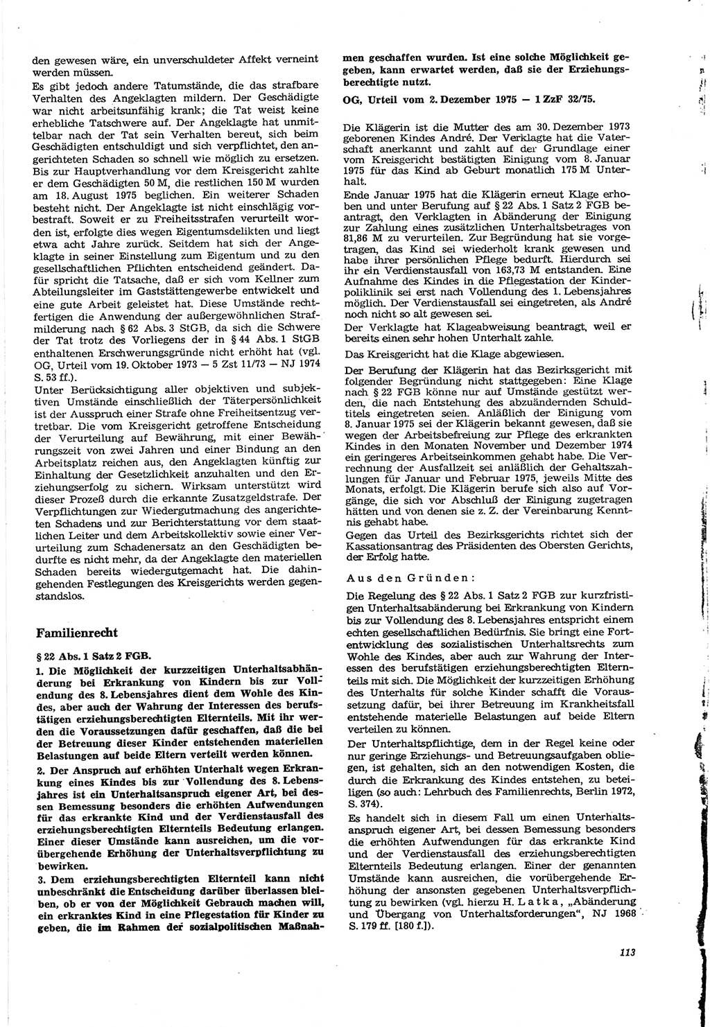 Neue Justiz (NJ), Zeitschrift für Recht und Rechtswissenschaft [Deutsche Demokratische Republik (DDR)], 30. Jahrgang 1976, Seite 113 (NJ DDR 1976, S. 113)