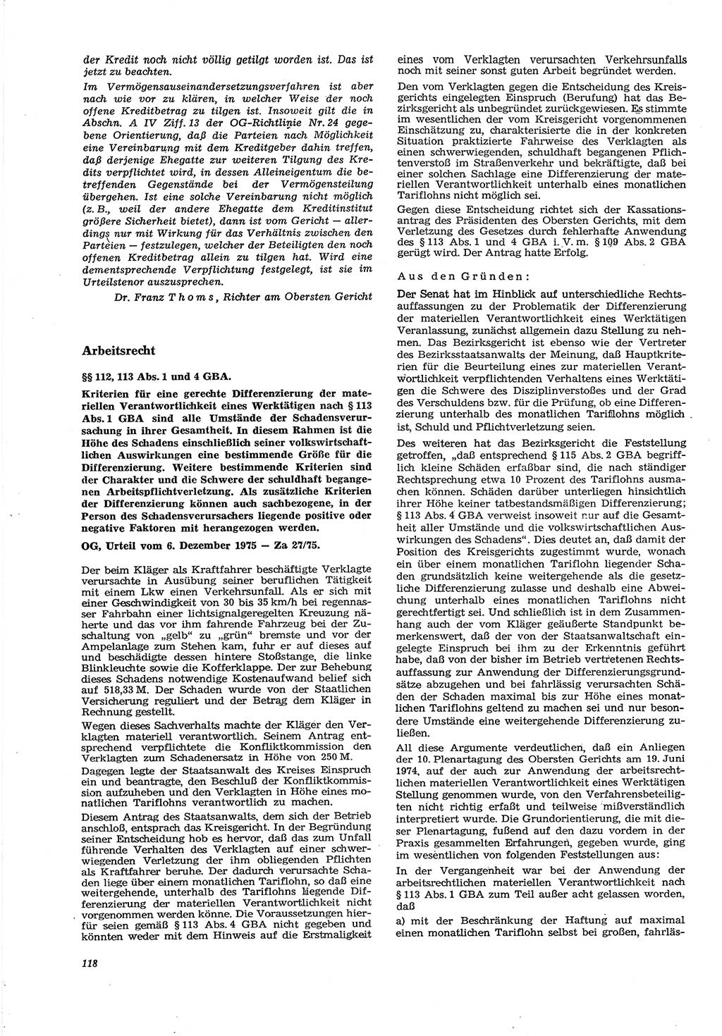 Neue Justiz (NJ), Zeitschrift für Recht und Rechtswissenschaft [Deutsche Demokratische Republik (DDR)], 30. Jahrgang 1976, Seite 118 (NJ DDR 1976, S. 118)