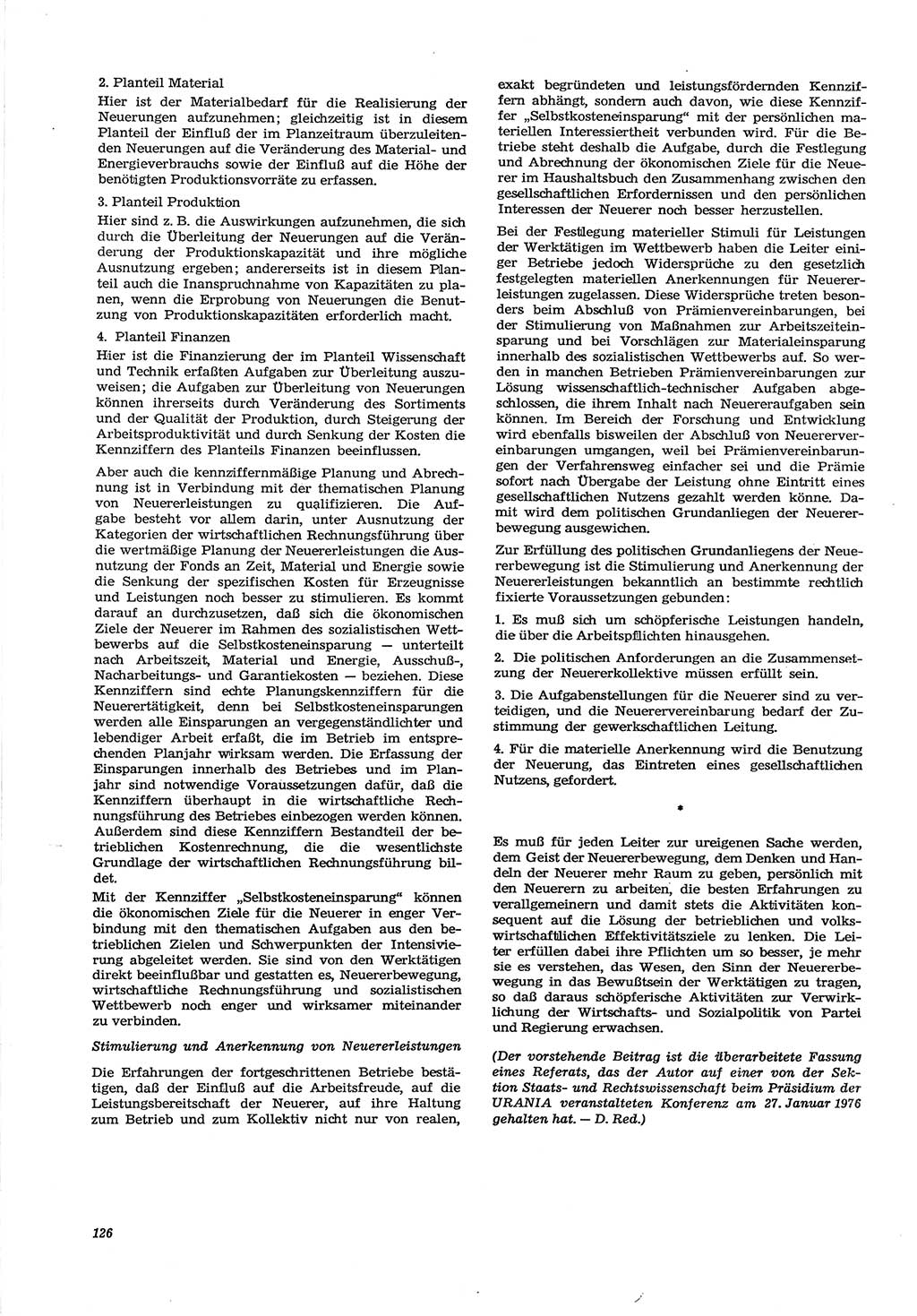 Neue Justiz (NJ), Zeitschrift für Recht und Rechtswissenschaft [Deutsche Demokratische Republik (DDR)], 30. Jahrgang 1976, Seite 126 (NJ DDR 1976, S. 126)