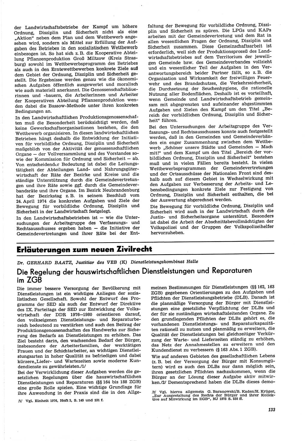 Neue Justiz (NJ), Zeitschrift für Recht und Rechtswissenschaft [Deutsche Demokratische Republik (DDR)], 30. Jahrgang 1976, Seite 133 (NJ DDR 1976, S. 133)