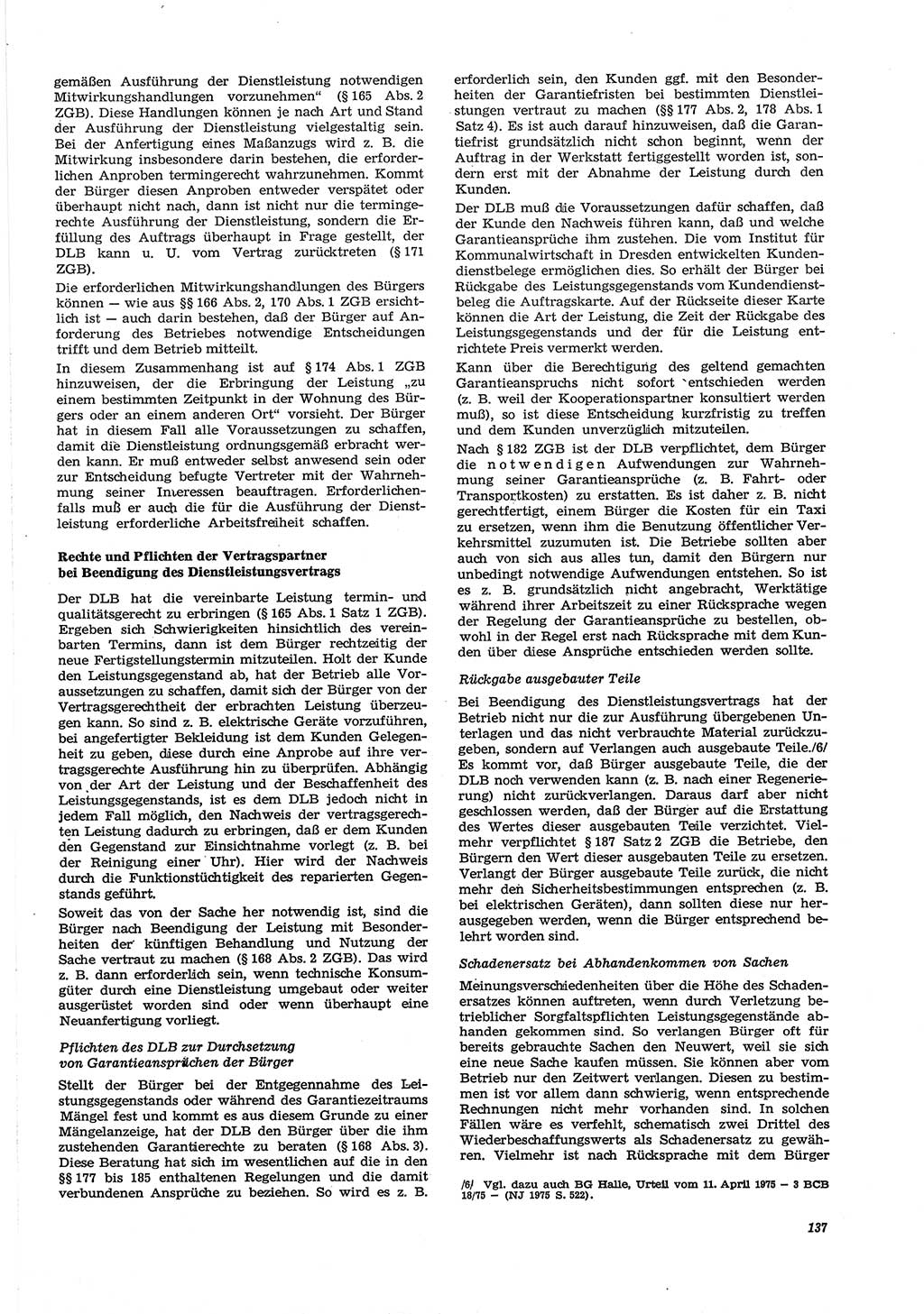 Neue Justiz (NJ), Zeitschrift für Recht und Rechtswissenschaft [Deutsche Demokratische Republik (DDR)], 30. Jahrgang 1976, Seite 137 (NJ DDR 1976, S. 137)