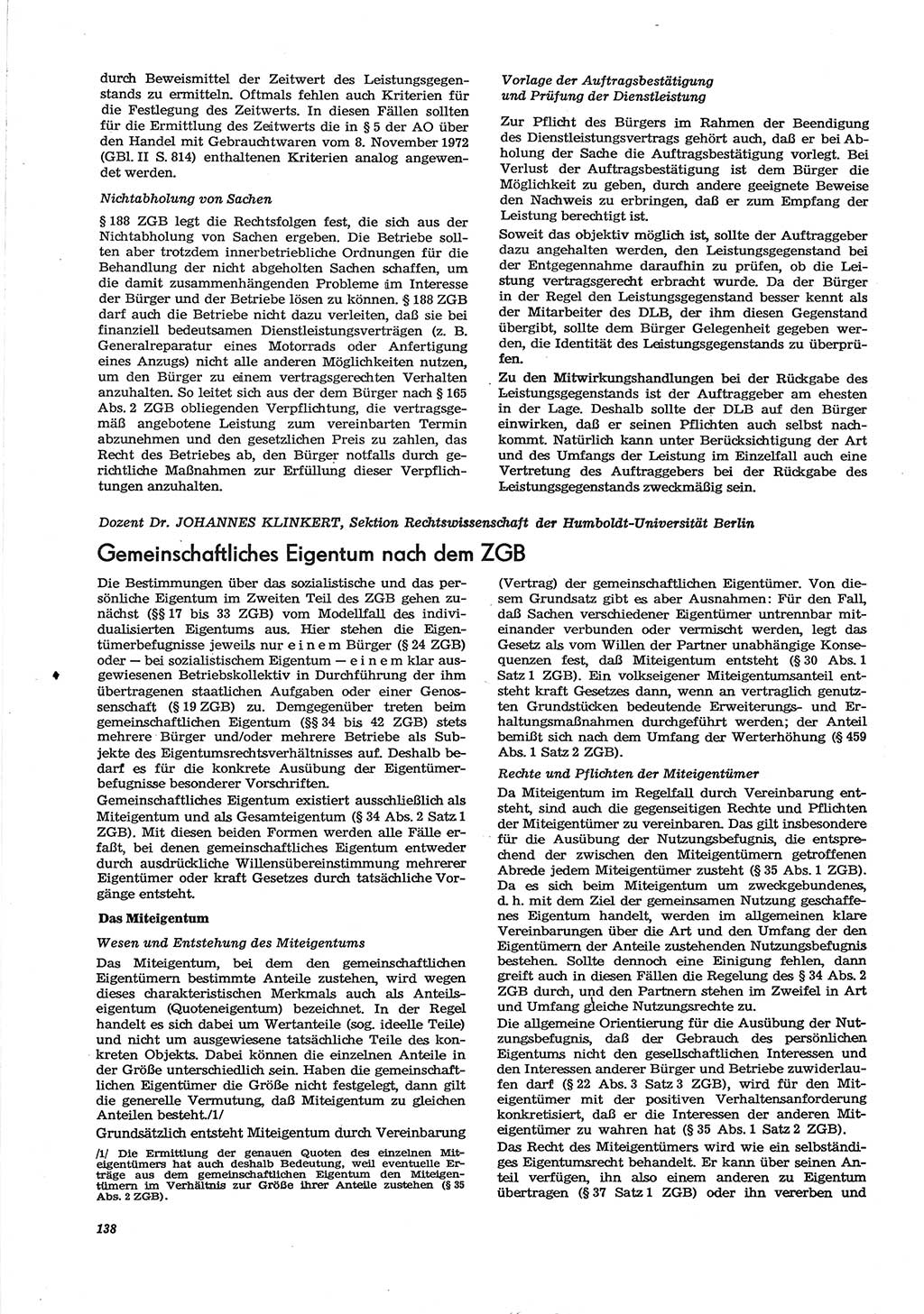 Neue Justiz (NJ), Zeitschrift für Recht und Rechtswissenschaft [Deutsche Demokratische Republik (DDR)], 30. Jahrgang 1976, Seite 138 (NJ DDR 1976, S. 138)