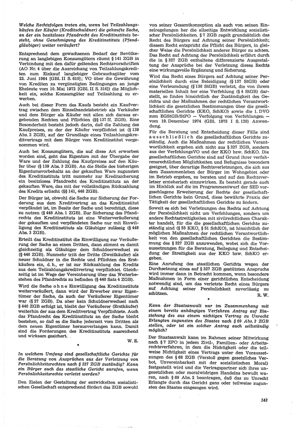 Neue Justiz (NJ), Zeitschrift für Recht und Rechtswissenschaft [Deutsche Demokratische Republik (DDR)], 30. Jahrgang 1976, Seite 143 (NJ DDR 1976, S. 143)