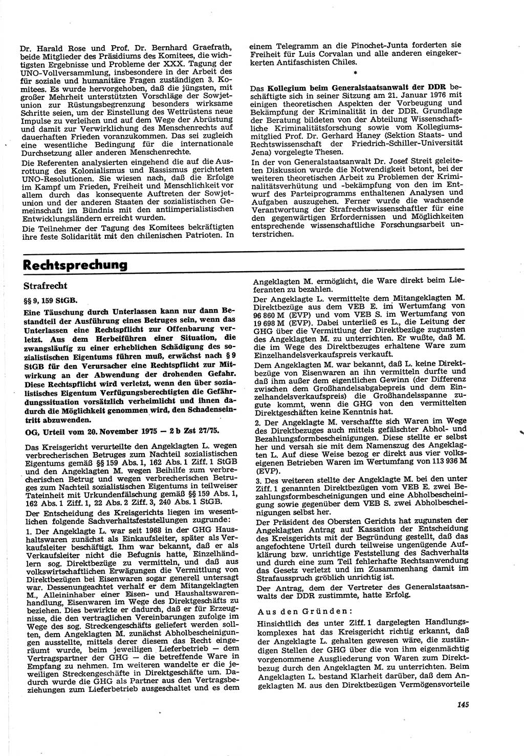 Neue Justiz (NJ), Zeitschrift für Recht und Rechtswissenschaft [Deutsche Demokratische Republik (DDR)], 30. Jahrgang 1976, Seite 145 (NJ DDR 1976, S. 145)
