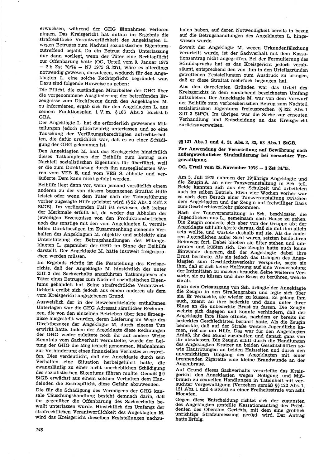 Neue Justiz (NJ), Zeitschrift für Recht und Rechtswissenschaft [Deutsche Demokratische Republik (DDR)], 30. Jahrgang 1976, Seite 146 (NJ DDR 1976, S. 146)