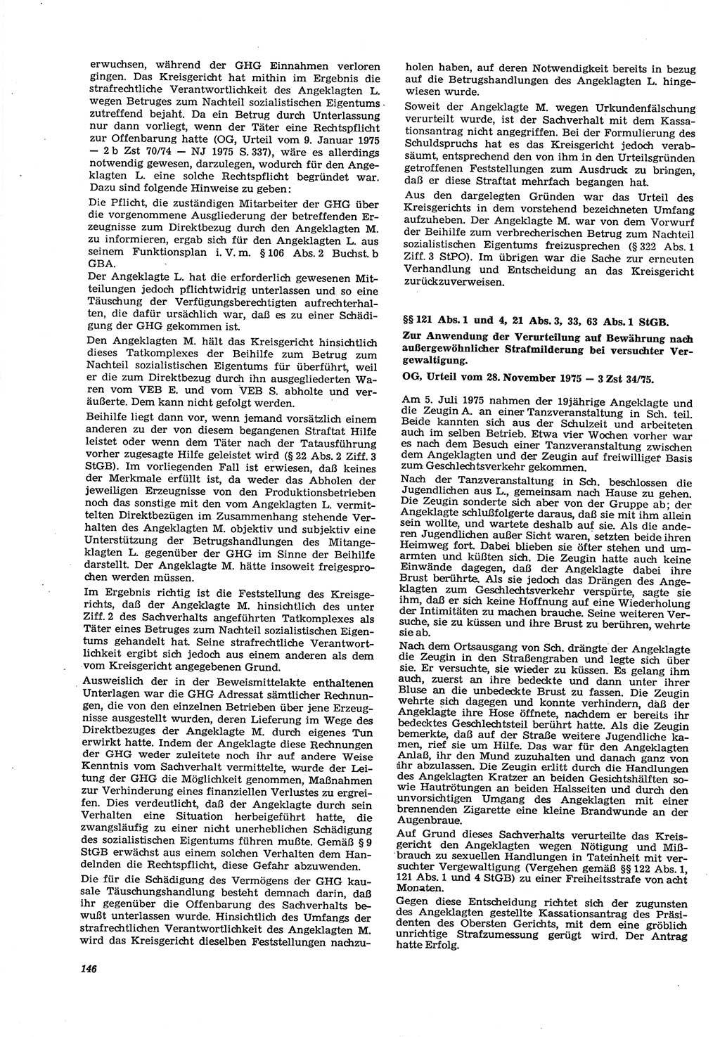 Neue Justiz (NJ), Zeitschrift für Recht und Rechtswissenschaft [Deutsche Demokratische Republik (DDR)], 30. Jahrgang 1976, Seite 146 (NJ DDR 1976, S. 146)