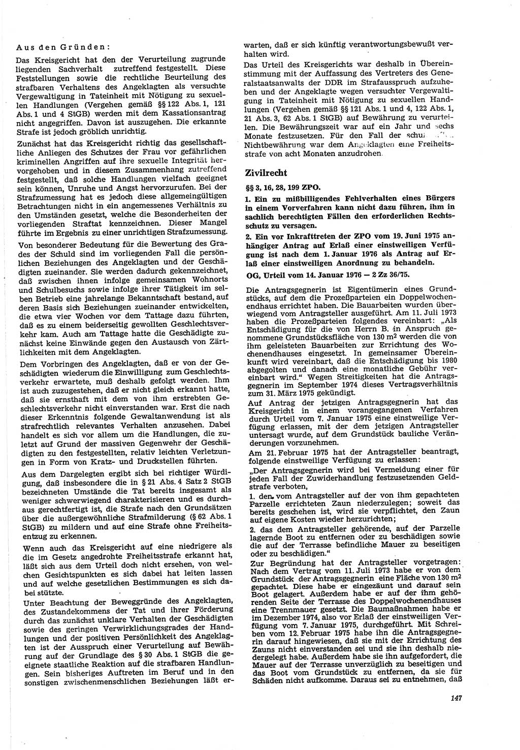 Neue Justiz (NJ), Zeitschrift für Recht und Rechtswissenschaft [Deutsche Demokratische Republik (DDR)], 30. Jahrgang 1976, Seite 147 (NJ DDR 1976, S. 147)