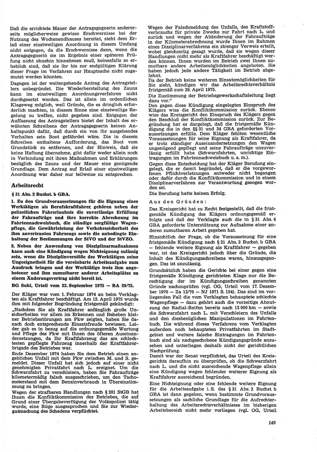 Neue Justiz (NJ), Zeitschrift für Recht und Rechtswissenschaft [Deutsche Demokratische Republik (DDR)], 30. Jahrgang 1976, Seite 149 (NJ DDR 1976, S. 149)
