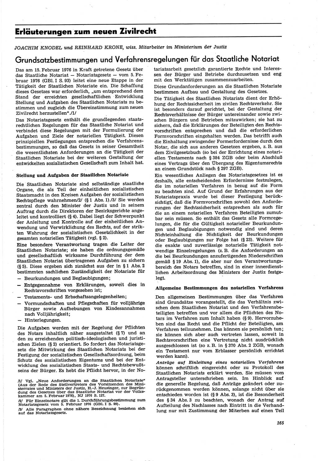 Neue Justiz (NJ), Zeitschrift für Recht und Rechtswissenschaft [Deutsche Demokratische Republik (DDR)], 30. Jahrgang 1976, Seite 165 (NJ DDR 1976, S. 165)