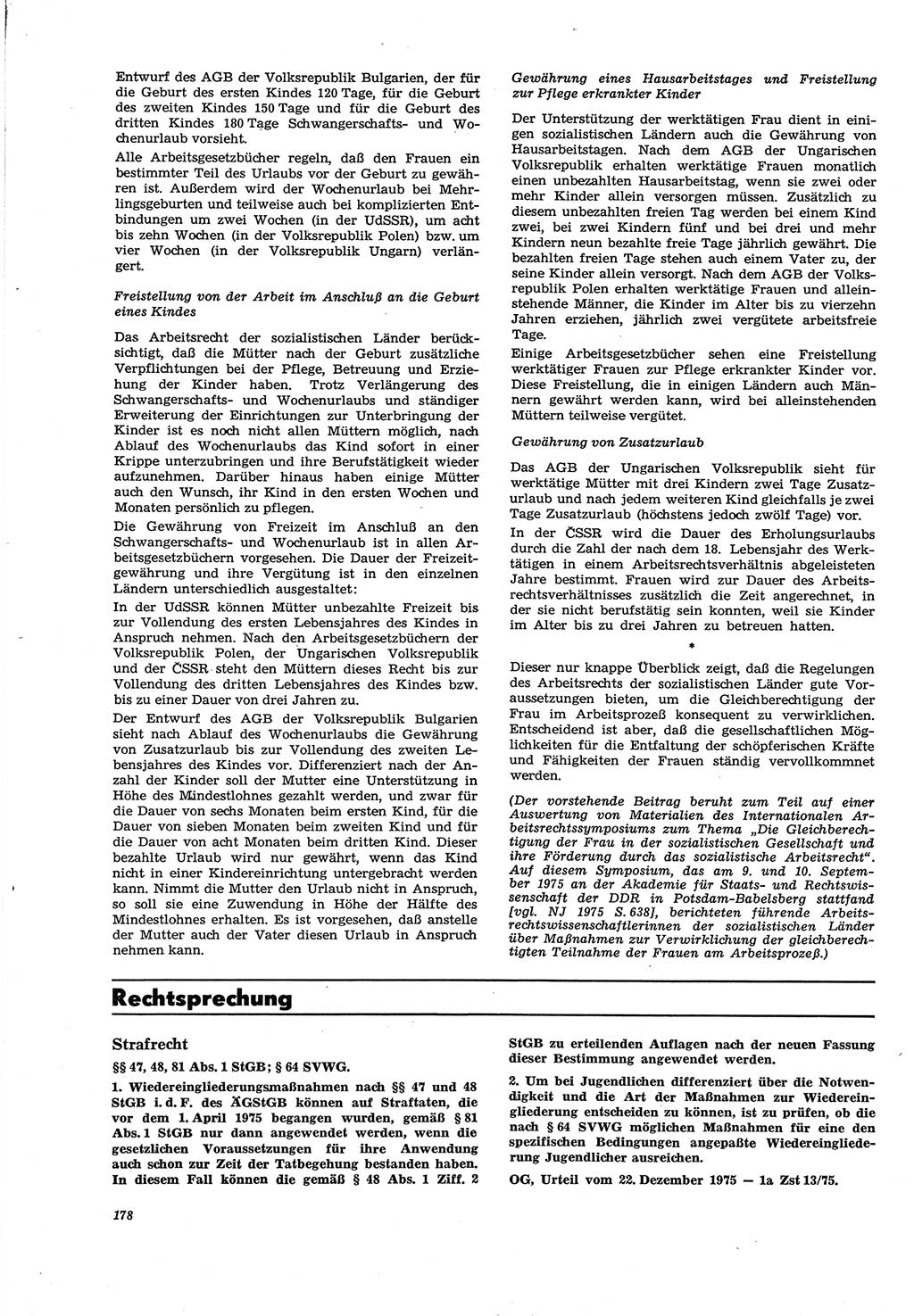Neue Justiz (NJ), Zeitschrift für Recht und Rechtswissenschaft [Deutsche Demokratische Republik (DDR)], 30. Jahrgang 1976, Seite 178 (NJ DDR 1976, S. 178)
